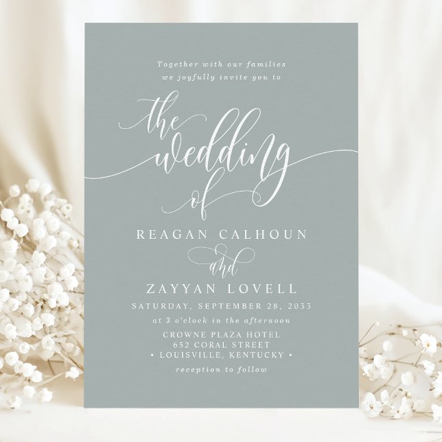 Convites Casamento com Roteiro Moderno Simples em Sage Poen (Criador carregado)