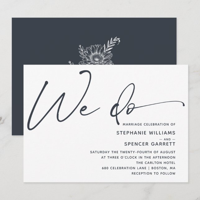 Convites Casamento com Roteiro Simples Minimalista Moderno (Frente/Verso)