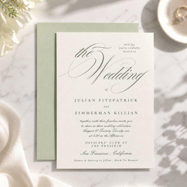 Convites Casamento com Roteiro Verde Pistache (Criador carregado)