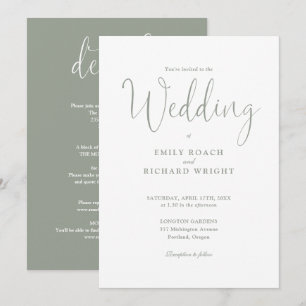 Convites Casamento com Rótulo Elegante em Verde Salvia