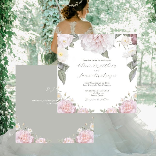 Convites Casamento com RSVP do Jardim das Rosas Rosa Elegan (Elegant Pink Roses Garden Wedding With RSVP Invitation)