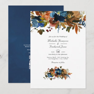 Convites Casamento com RSVP por Código QR Floral em Gengibr