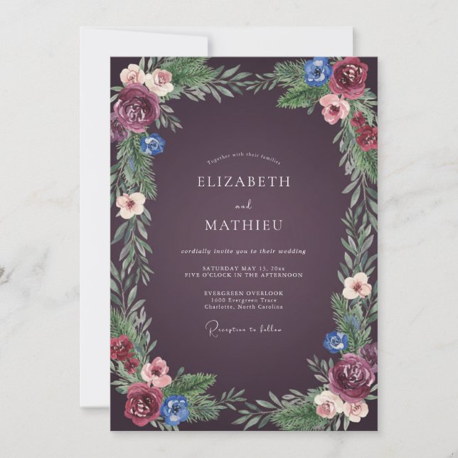 Convites Casamento com Sabugueiro Folhagem Pluma Empoeirada (Frente)