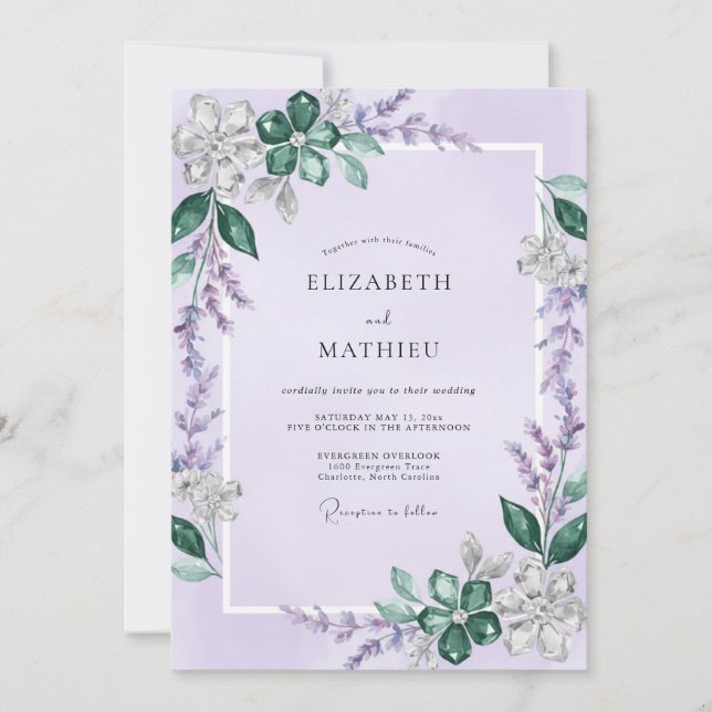 Convites Casamento com Sálvia de Ámbar Wisteria (Frente)