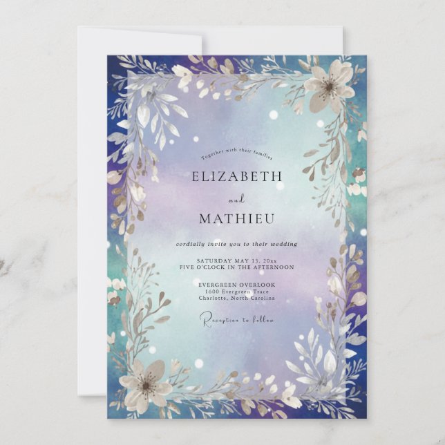 Convites Casamento com Salvia de Folhagem Prateada Índigo (Frente)