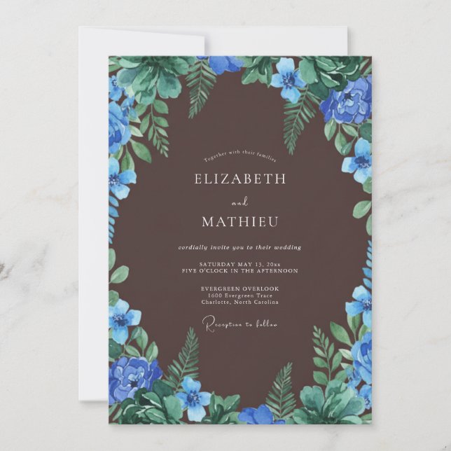 Convites Casamento com Samambaia Azul Chocolate (Frente)