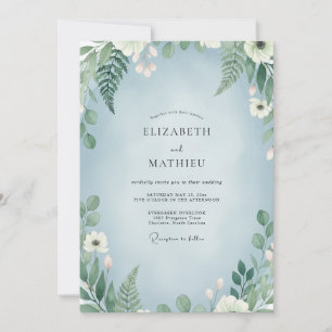 Convites Casamento com Samambaia Azul Suave