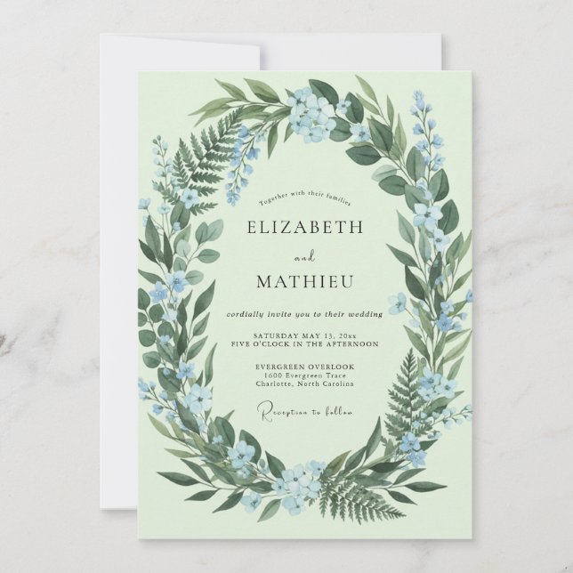 Convites Casamento com Samambaia Azure e Hortelã (Frente)
