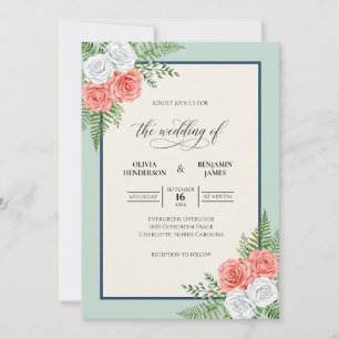 Convites Casamento com Samambaia Coral e Hortelã