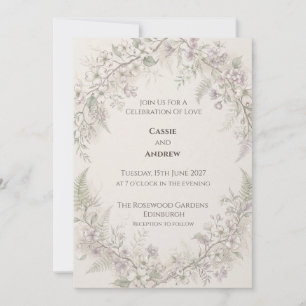 Convites Casamento com Samambaia de Flor de Lilás Suave