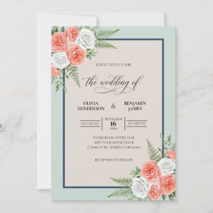 Convites Casamento com Samambaia e Damasco Hortelã