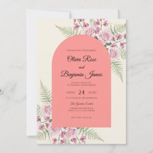Convites Casamento com Samambaia em Aquarela Coral