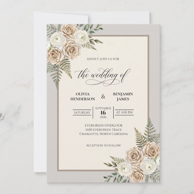 Convites Casamento com Samambaia Salvia Champanhe (Frente)