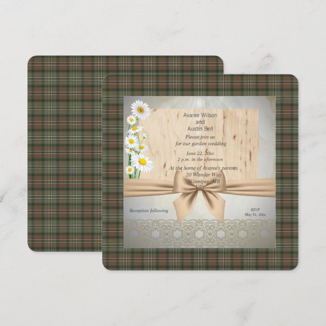 Convites Casamento com Scott Green Weathered Tartan Garden (Frente/Verso)