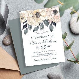 Convites Casamento com script de aquarela floral de creme m