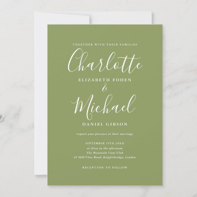 Convites Casamento com Script de Assinatura Elegante Verde  (Frente)