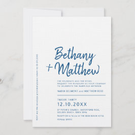 Convites Casamento com script de caligrafia branco azul min