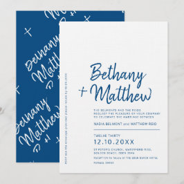 Convites Casamento com script de caligrafia branco azul min