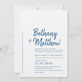 Convites Casamento com script de caligrafia branco azul min