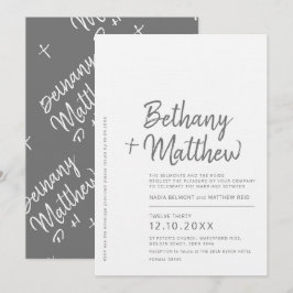 Convites Casamento com script de caligrafia branco de cinza