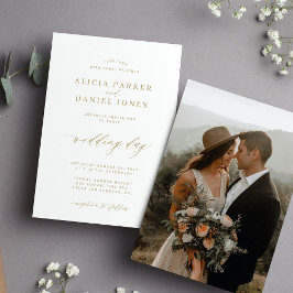 Convites Casamento com script de caligrafia em ouro de foto