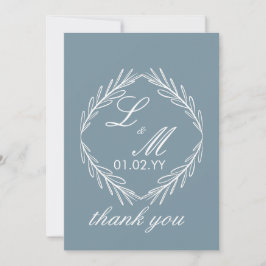 Convites Casamento com Script de Monograma Ramo Dusty Blue 