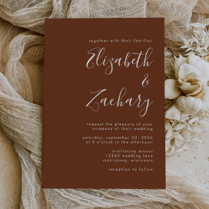 Convites Casamento com Script Minimalista Café Boho