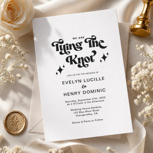 Convites Casamento com Script Negrito Groovy Preto e Branco (Criador carregado)