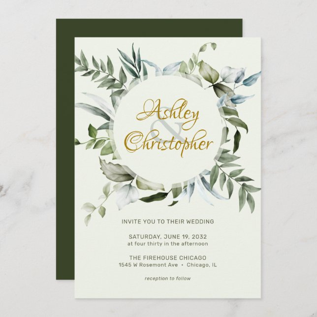 Convites Casamento com Script Verde Moderno Elegante (Frente/Verso)
