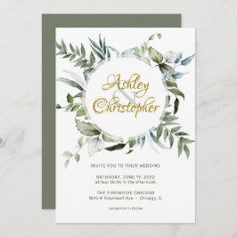 Convites Casamento com Script Verde Moderno Elegante