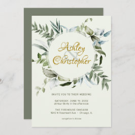 Convites Casamento com Script Verde Moderno Elegante