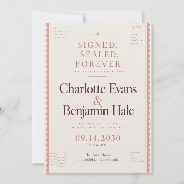Convites Casamento com Selo Postal Vintage (Frente)