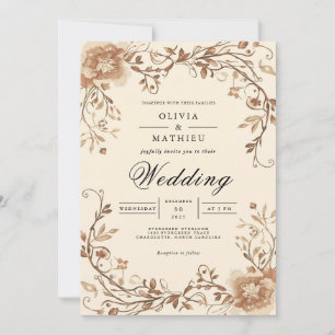 Convites Casamento com Sepia Floral Scroll Arch