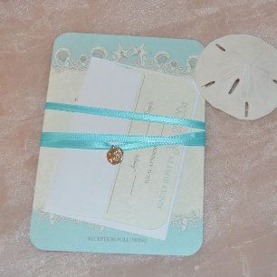 Convites Casamento com Shell Garland de Areia e Estrelas