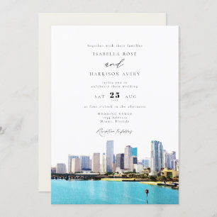Convites Casamento com Skyline da cidade de Miami na Flórid