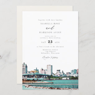 Convites Casamento com Skyline de Watercolor Milwaukee Wisc