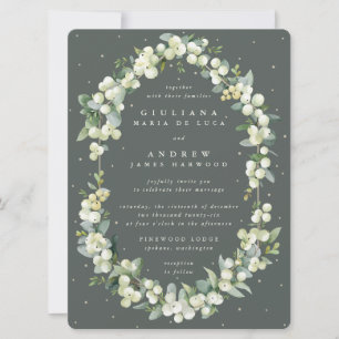 Convites Casamento com Snowberry Verde-Cinza Grande + Eucal