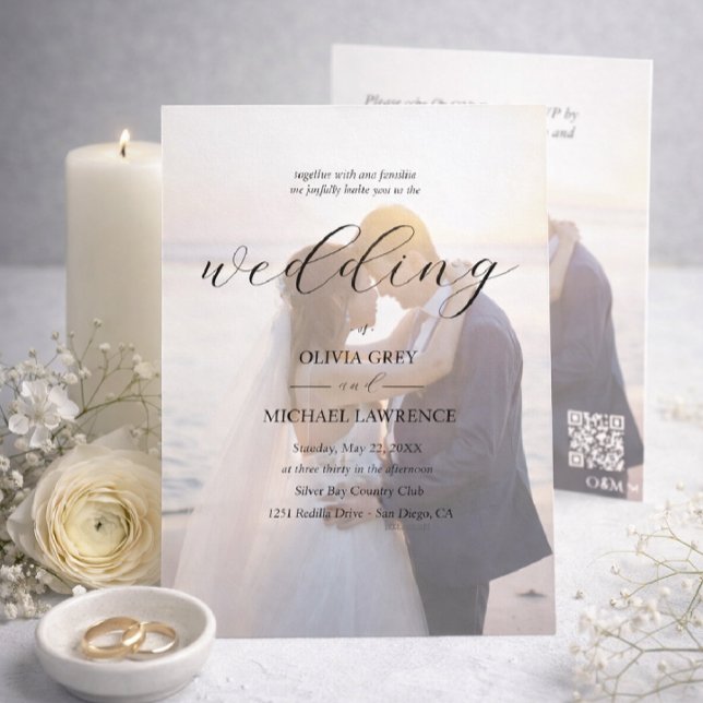 Convites Casamento com Sobreposição de Foto Preto e Branco  (Criador carregado)