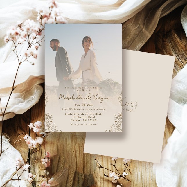 Convites Casamento com Sobreposição de Foto Rústica Minimal (Criador carregado)