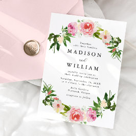 Convites Casamento com Spray Floral Rosa Suave