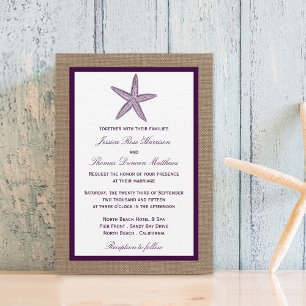 Convites Casamento com Starfish Burlap Beach  Escolha sua c