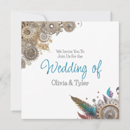 Convites Casamento com Steampunk, Flores e Penas