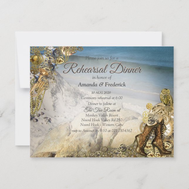 Convites Casamento com Steampunk pelo janto de Ensaios do M (Frente)