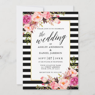 Convites Casamento com Strike Floral Rosa-Rosa