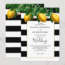 Convites Casamento com Stripe Branca de Limão Botânico Pret