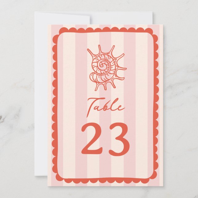 Convites Casamento com Stripe Rosa Escalonado de Seashell (Frente)