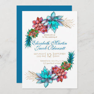 Convites Casamento com Suculência de Aquarelas, Casamento c