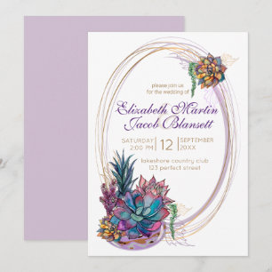 Convites Casamento com Suculente, Púrpura