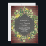 Convites Casamento com Susan Wildflower Plank<br><div class="desc">Um convite de casamento com um design botânico com suspiros de olhos negros e verde sobre um antigo prancha de madeira inspirava fundo.  Personalize o texto branco sobre design geométrica preta no centro.</div>