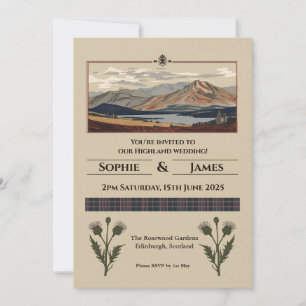Convites Casamento com Tartan de Cardo Paisagem das Terras 